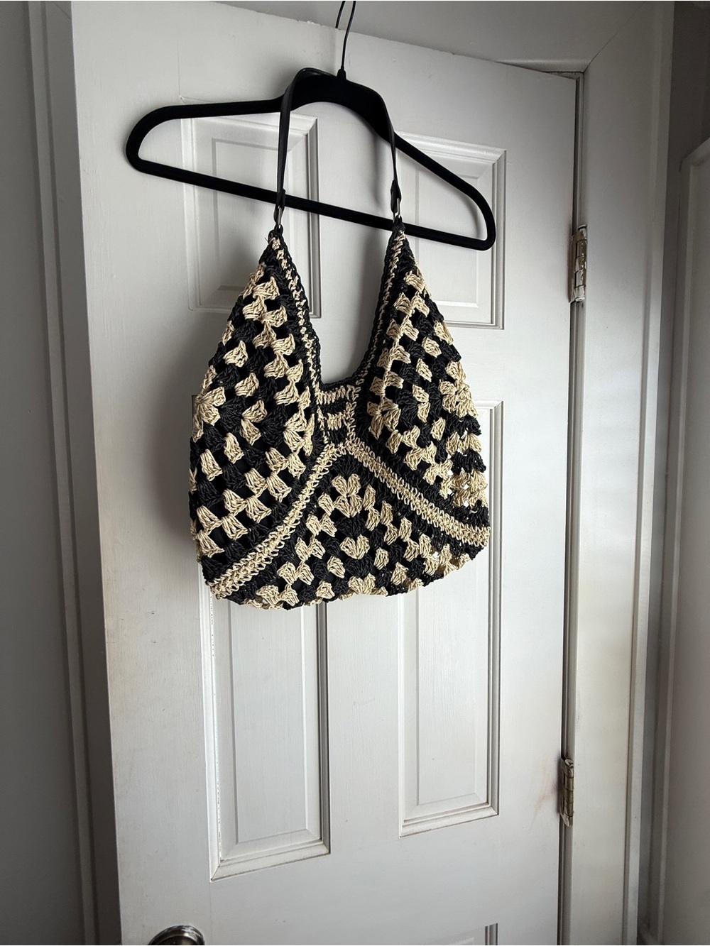 Crochet Halter Bag in Black and Cream